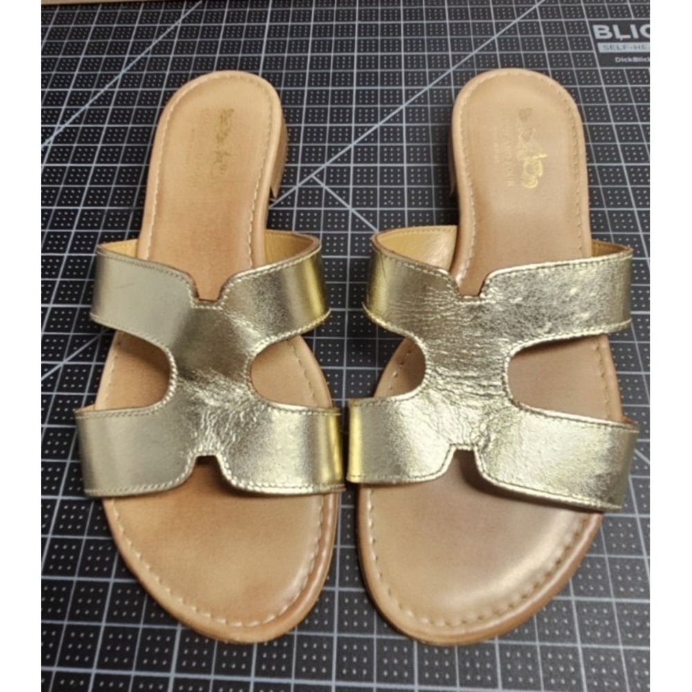 Coach metallic gold leather upper slide flat sandals woman Sz 5.5 made in Italy‎
